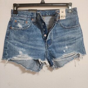 Levi's 501 Women's‎ Denim Shorts Blue Button Fly Distressed High Rise Size 28